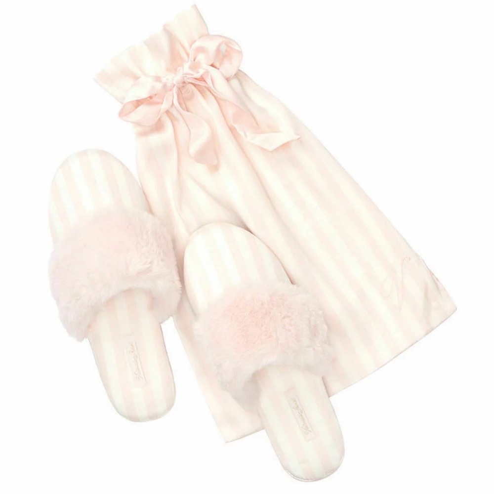 NWT Victoria’s Secret Signature Satin Slipper Pink Stripe